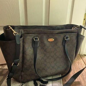 Coach Dark Brown Leather Monogram Shoulder/Messenger Bag/Tote